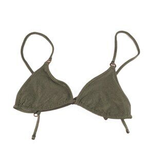 Aerie Women's Shine Rib String Triangle Bikini Top Size Small Olive Fun Green